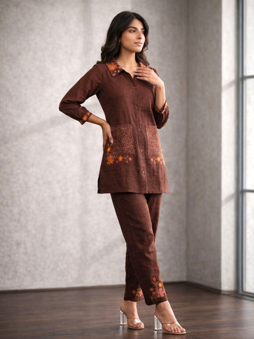 Darika Choco Embroidered Co-ord Set