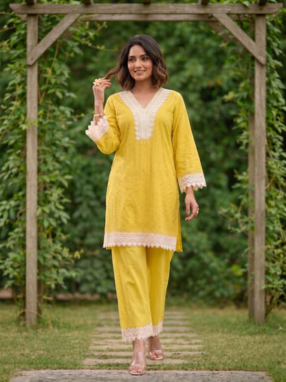 Subarna Amber Cotton Shchiffli Co-ord Set