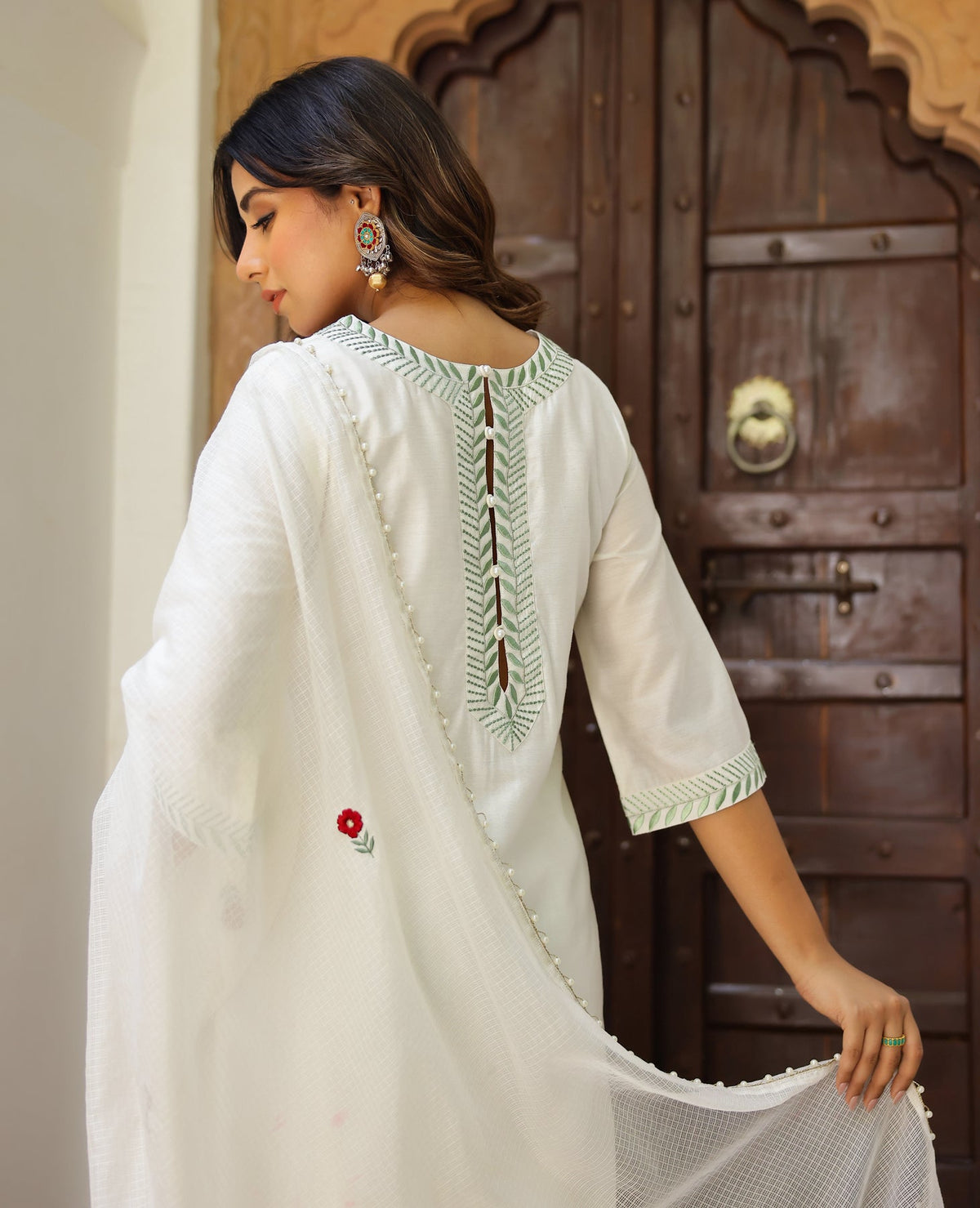Resham White Chanderi Suit Set