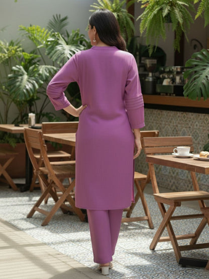 Viva Plum embroidery cotton kurta pant set