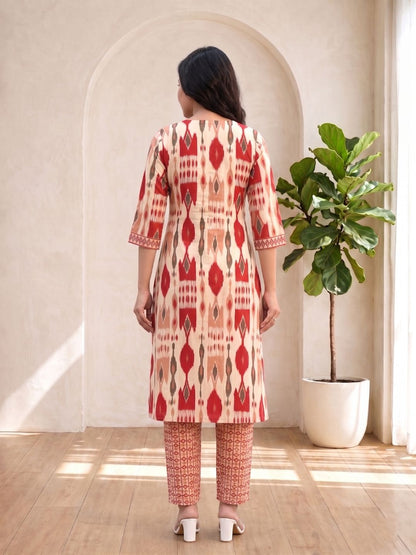 SASHA CORAL PRINTED KURTA PANT SET