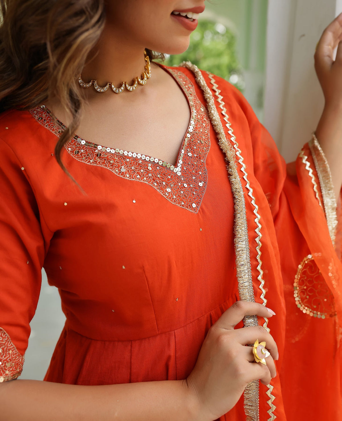 Sakhi Rust Orange Cotton Suit Set