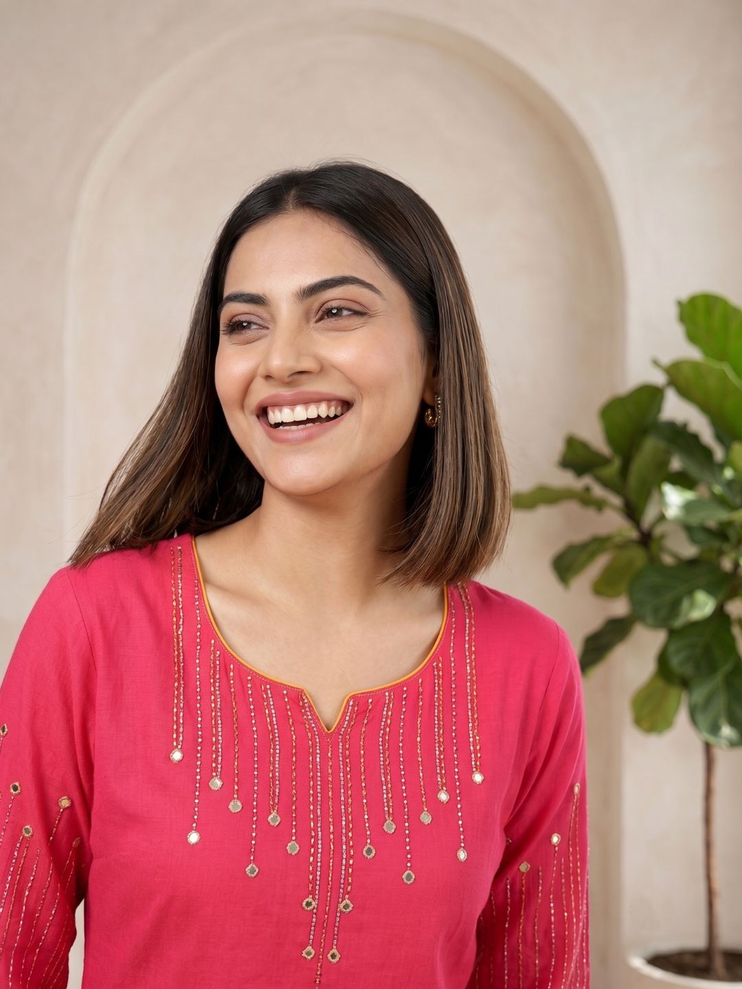 Mika raspberry kurta pant set