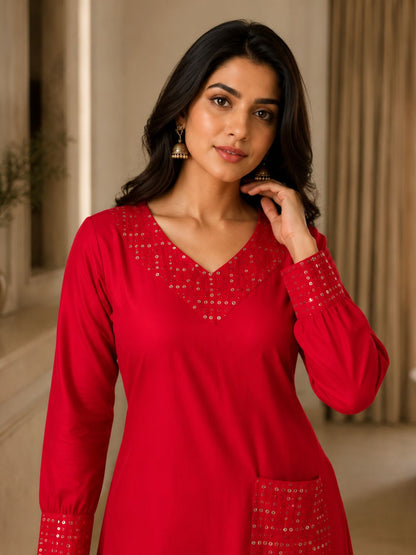 Naina Scarlet Mirror Work Co-ord Set