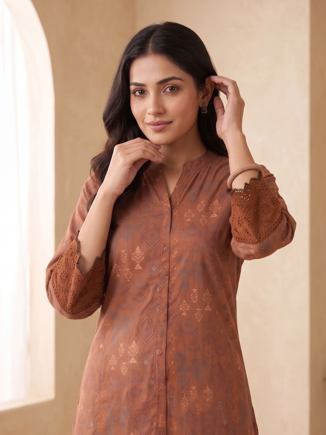 Surbhi russet printed cotton kurta pant set