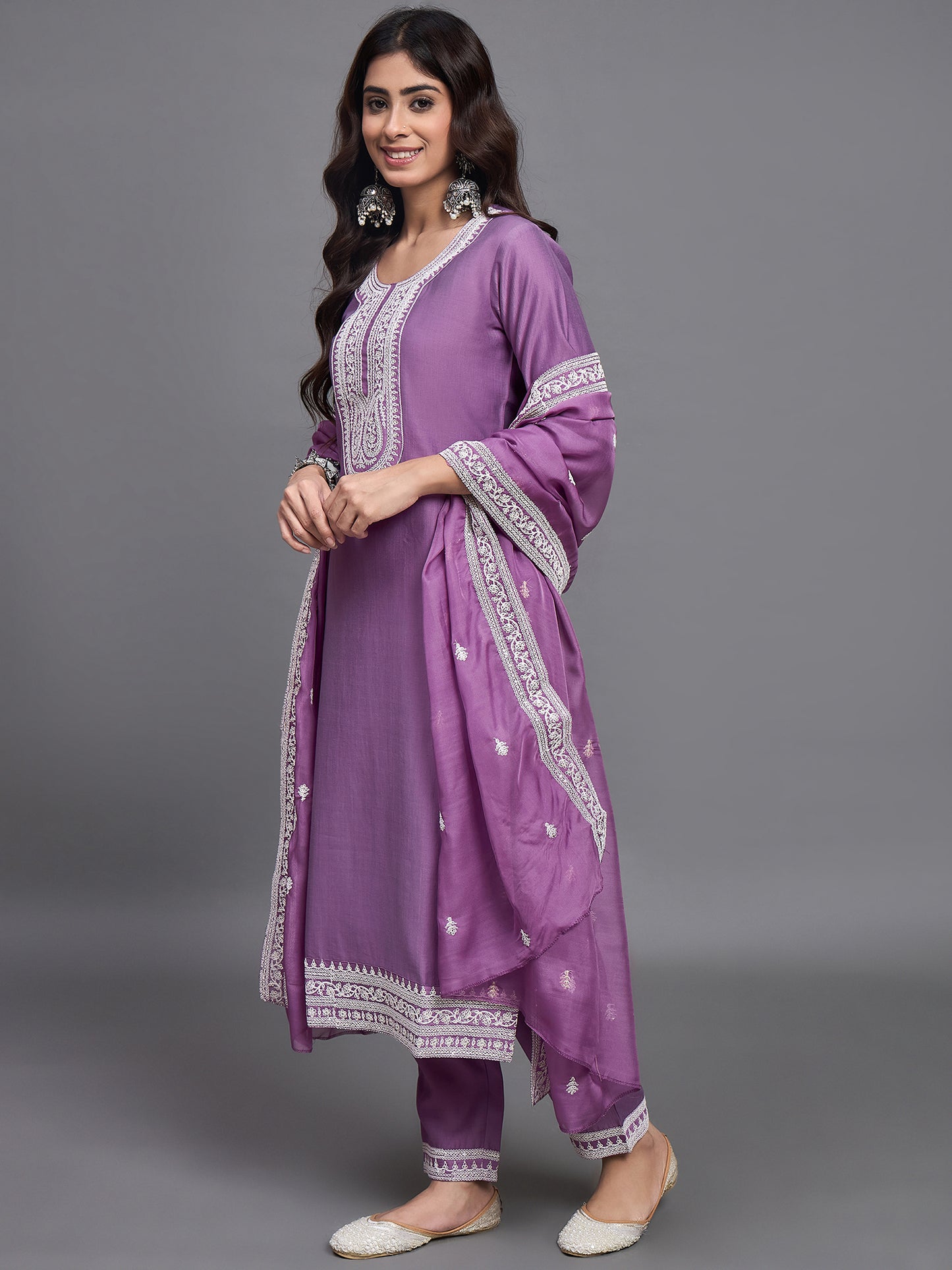 Women Embroidery A-Line Kurta And Pant set with Dupatta