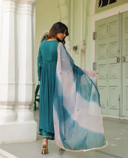 Moti Teal Green Georgette Suit Set