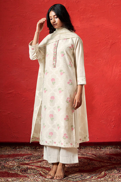 Women's Ivory Woven Cotton Salwar Suit