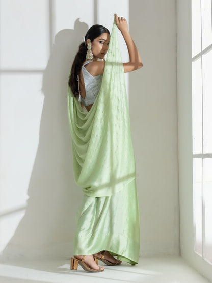 Dhiyona ST Mint Silver Printed Butter Chiffon Saree