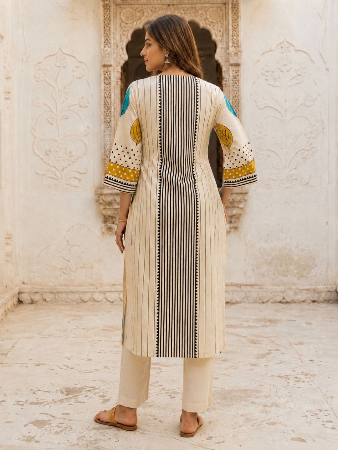 Virosh canary printed cotton kurta pant set