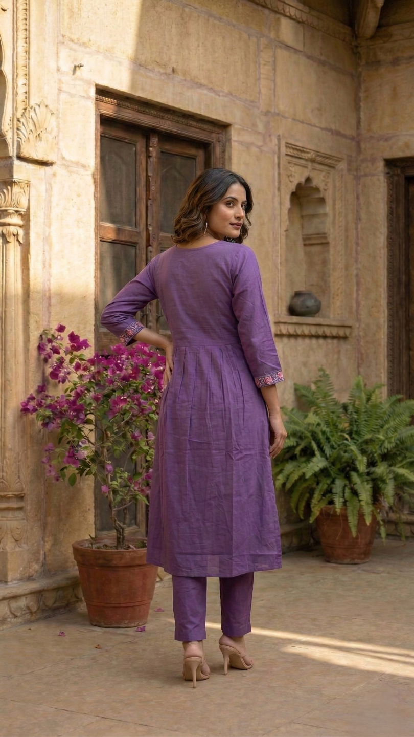 Chandri Lavender Embroidered Kurta Pant Set