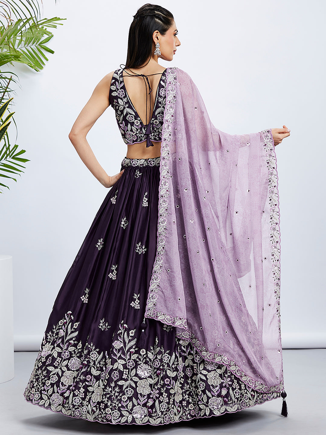 Women Purple Pure Georgette Sequins and thread embroidery  Lehenga choli & Dupatta
