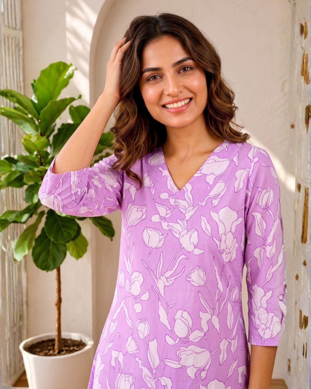 SASHA LILY PRINTED COTTON KURTA PANT SET