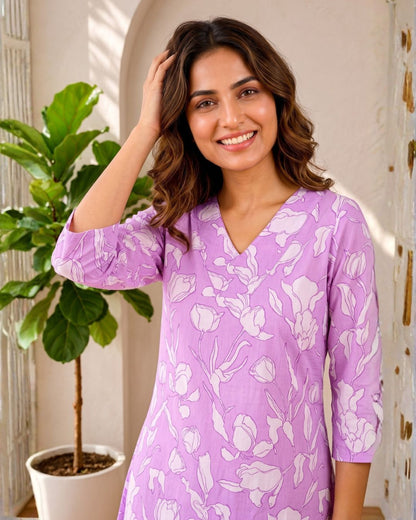 SASHA LILY PRINTED COTTON KURTA PANT SET