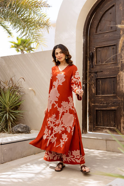 Karen Terracotta printed kurta pant set