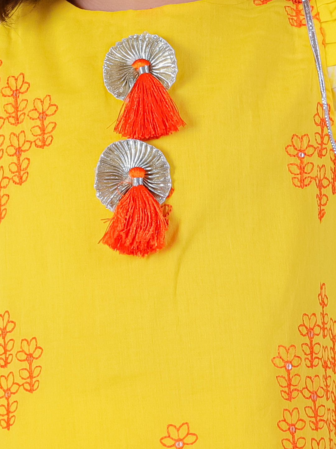 Marigold magic Girls Yellow Cotton Kurta and White Dhoti Ethnic Set