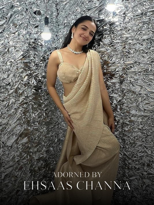 Dhiyona ST 2 pc SET - Primrose Shiny Pleated Pre-Draped Saree with Pleated Blouse Fabric