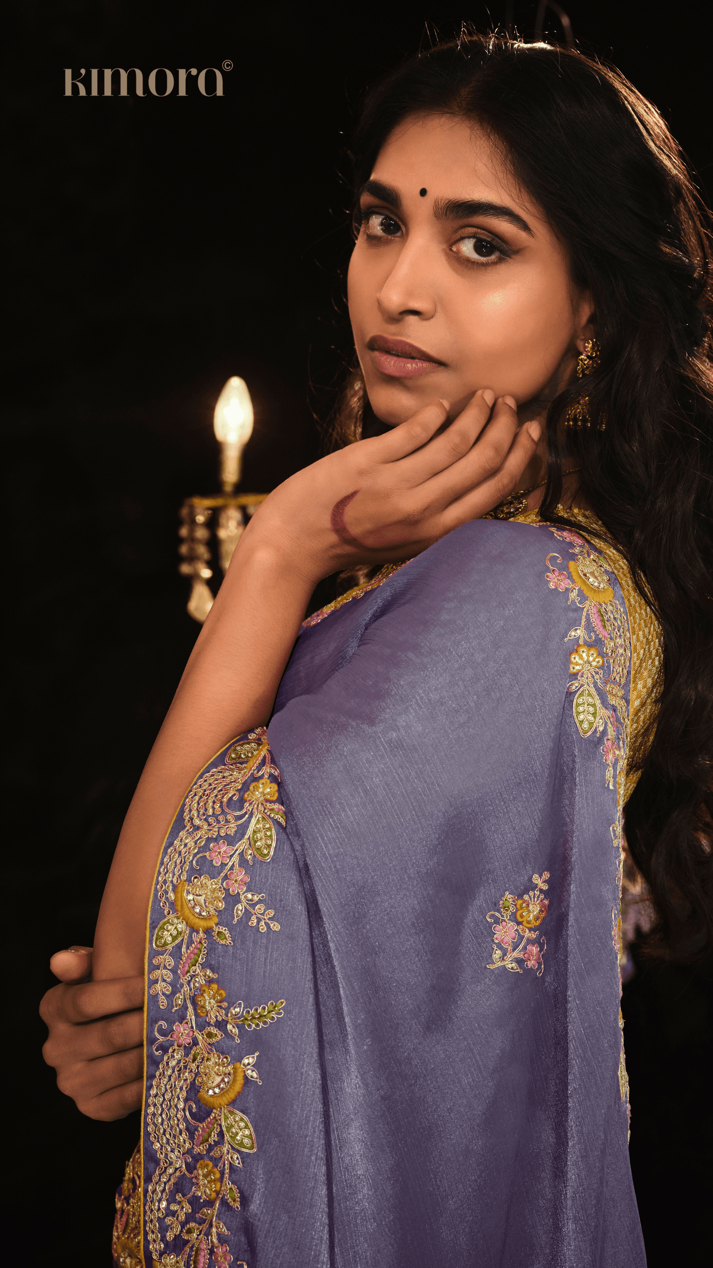 Dhiyona KM Women Purple Heavy Embroidery Designer Silk Saree
