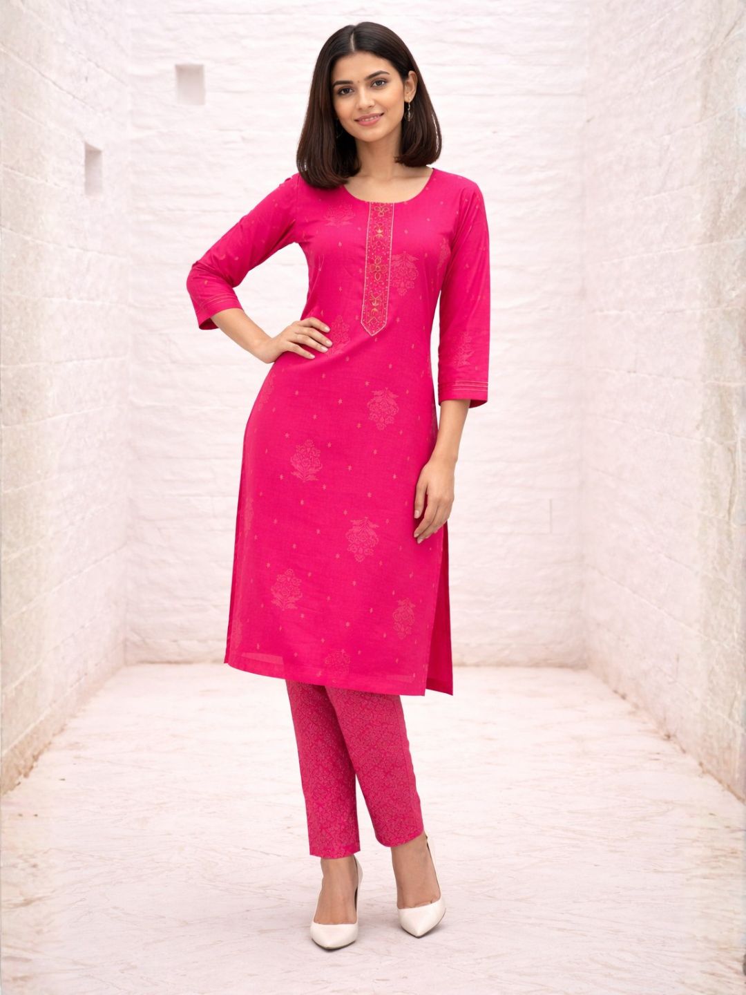 Shanti Raspberry Work Suit Set