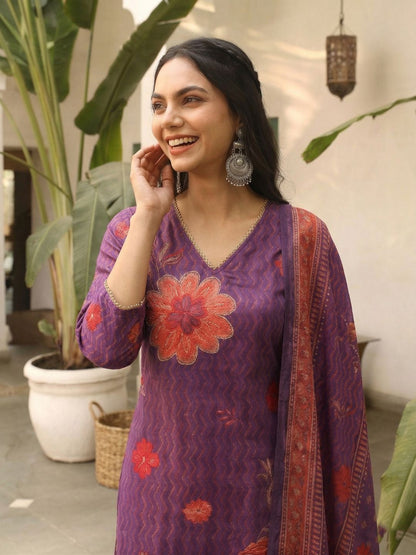 Malti Orchid Printed Shimmer Suit Set