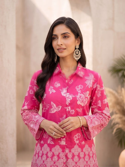 Shloka Rose Schiffli Cotton Co-ord Set