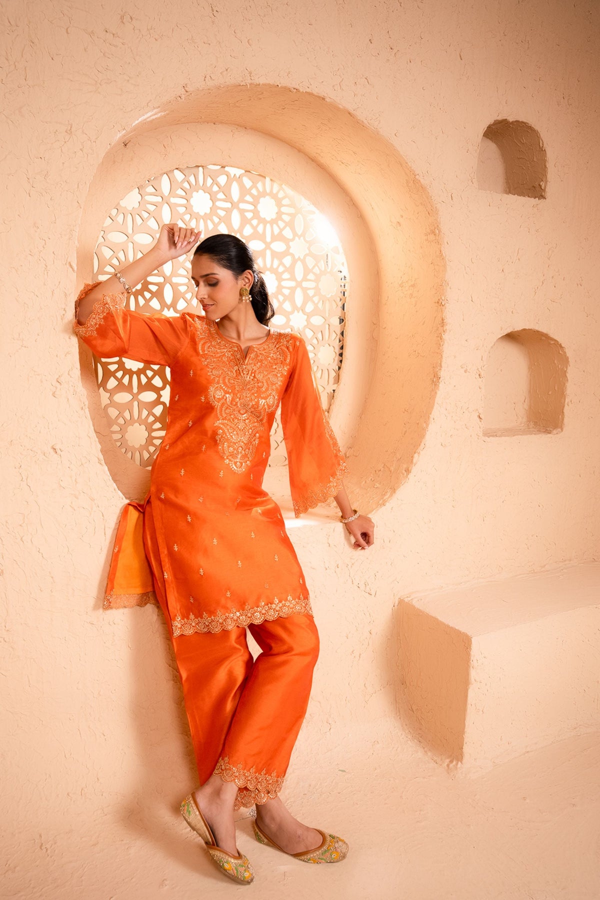Khwaab Chanderi Embroidered Orange  Suit Set