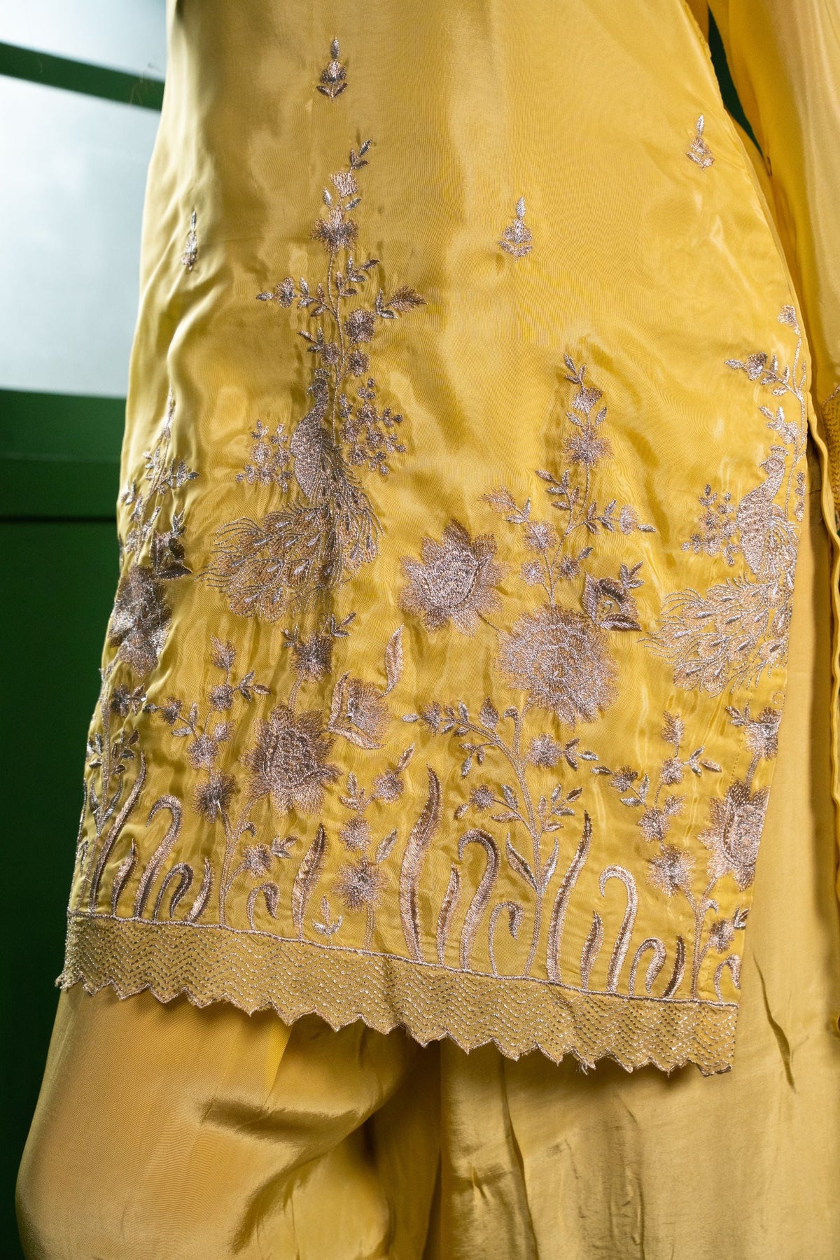 Rang Organza Embroidered Yellow  Kurta with Farsi Salwar