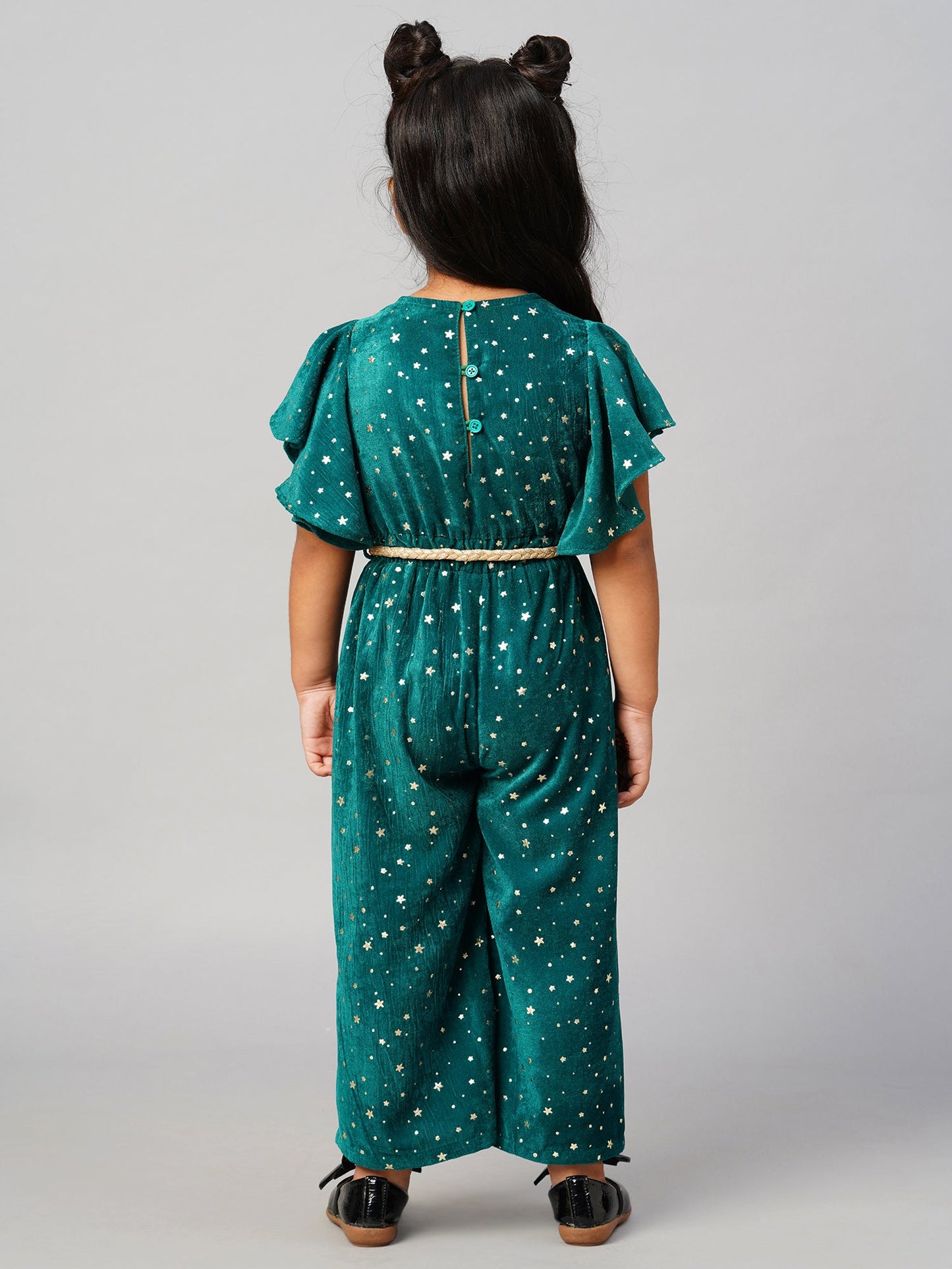 Glam up Girls Party Velvet Green Jumpsuit