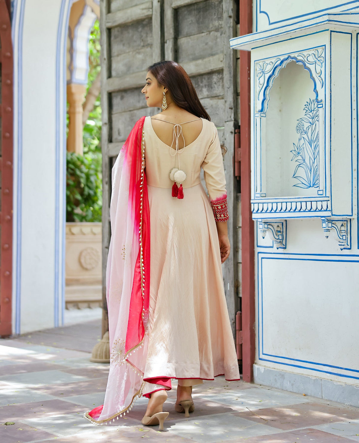 Hasta Beige Chanderi Suit Set