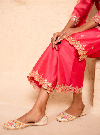 Khwaab Chanderi Embroidered Bright Pink  Suit Set