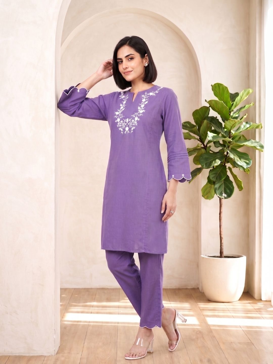 Tushki Carnation Cotton Kurta Pant Set