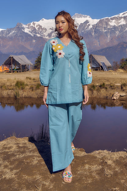 Wespret sky embroidered cotton co-ord set
