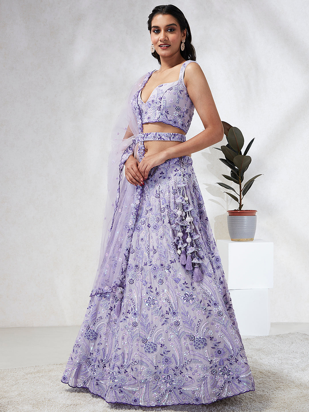 Women Lavender Georgette Sequins and thread embroidery  Lehenga choli & Dupatta