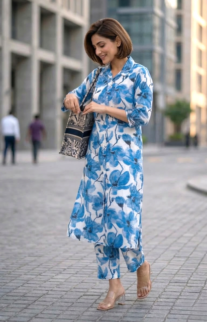 Bindiya Azure linen kurta pant set