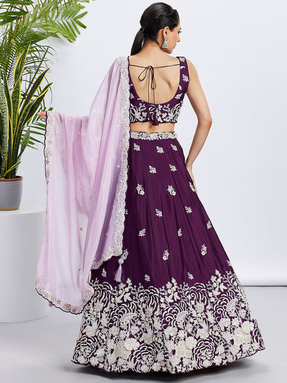 Women Purple Pure Georgette Sequins and thread embroidery  Lehenga choli & Dupatta