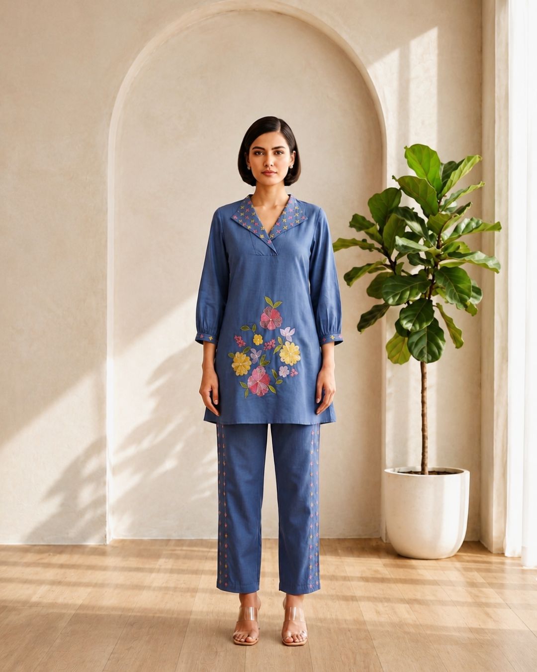 Darika cobalt embroidery co-ord set