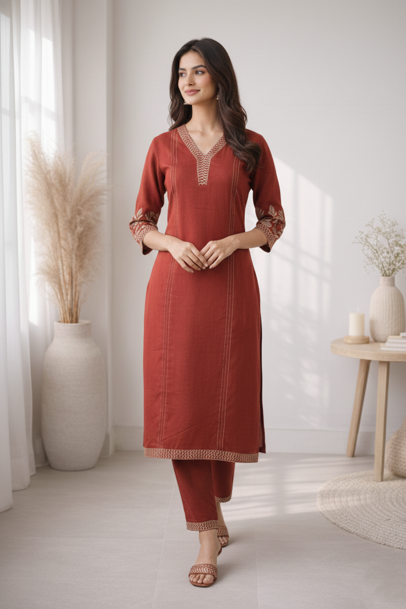 Mohini Brick Embroidered Kurta Pant Set