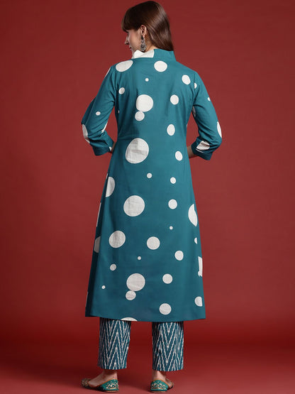 Printed Pleated Pure Cotton Kurta with Trousers