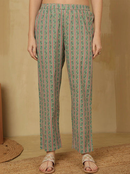 Women Floral Printed Angrakha Pure Cotton Kurta with Trousers & With Dupatta