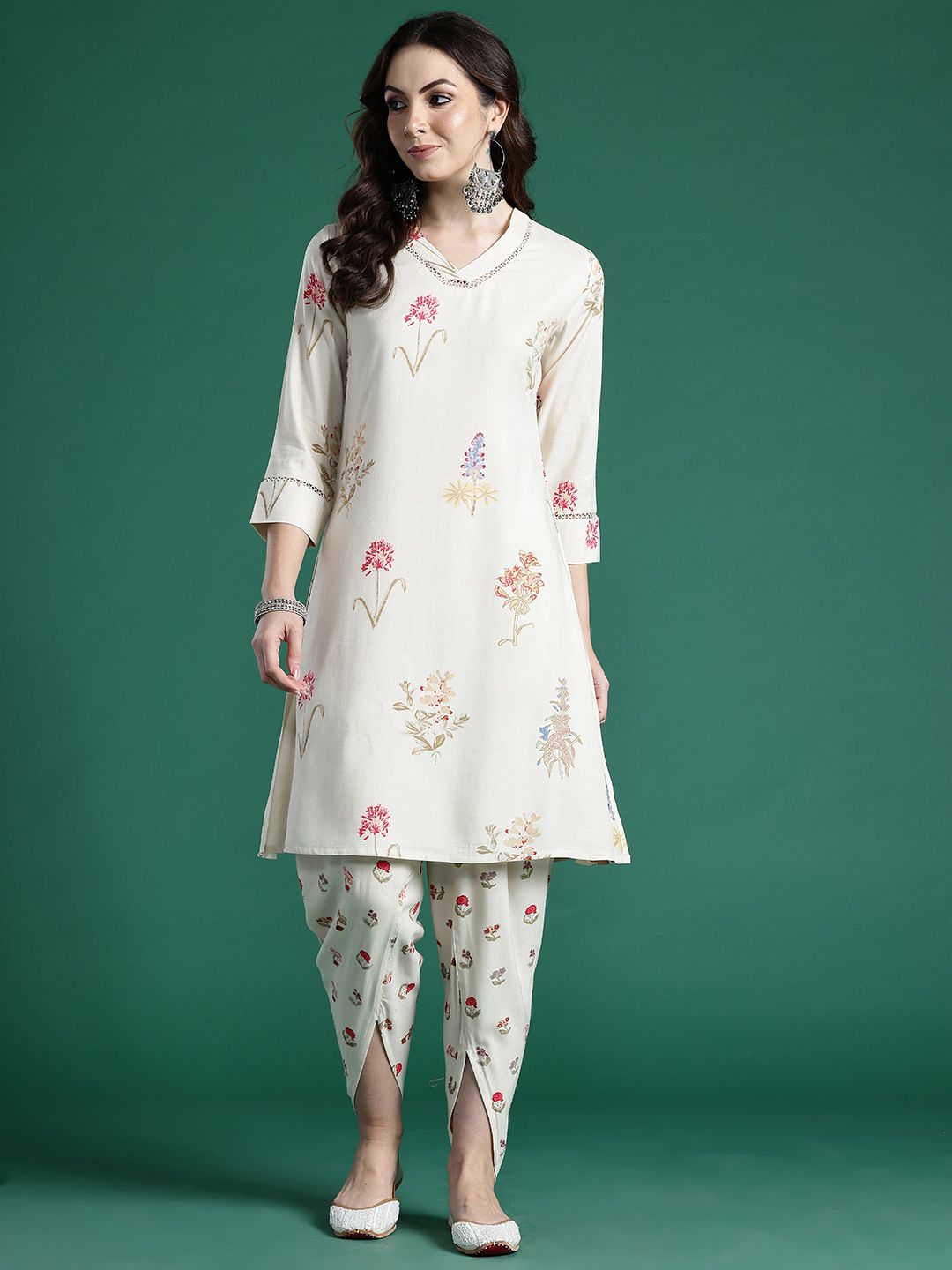 Floral Printed Regular Fusion Kurta with Dhoti Pants