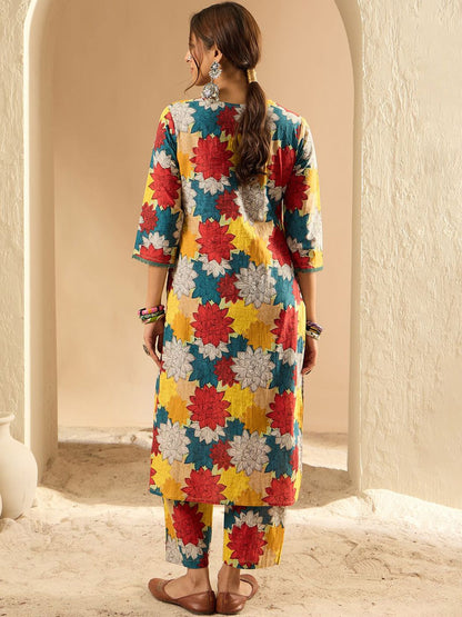 Dhiyona IE Women Floral Printed Regular Pure Cotton Kurta with Trousers