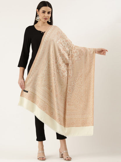 Dhiyona PA Women Off- White Woven Design Wool Jamawar Shawl