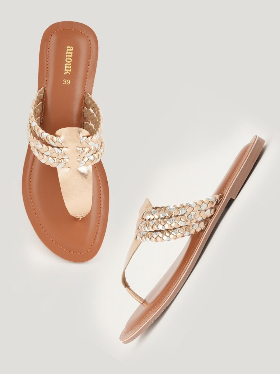 Dhiyona AK Women Woven Design T-Strap Flats