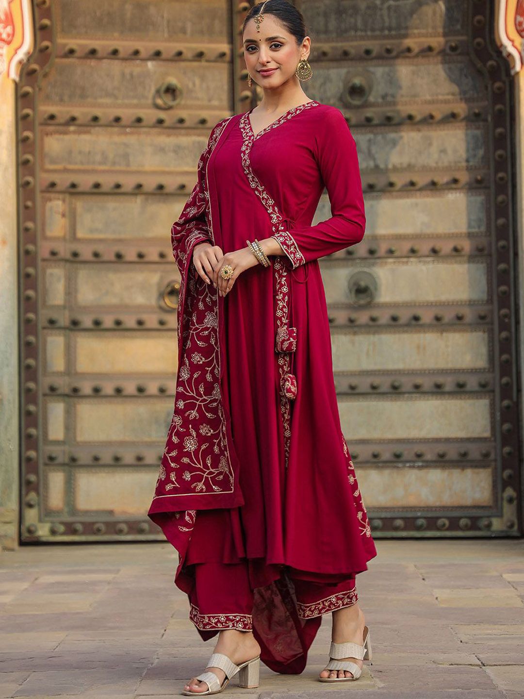 Dhiyona KL Anarkali Angrakha Thread Work Kurta with Palazzos & Dupatta