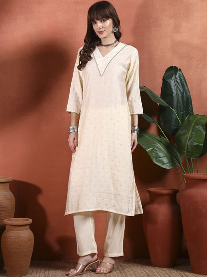 Women Ethnic Motifs Printed Regular Thread Work Kurta with Trousers