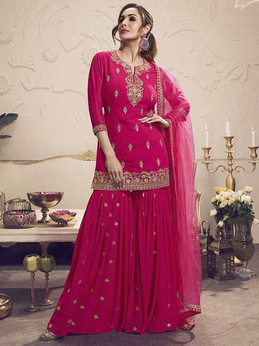 Dhiyona IN Women Floral Zari and Sequinned Embroidered Kurta Set with Dupatta