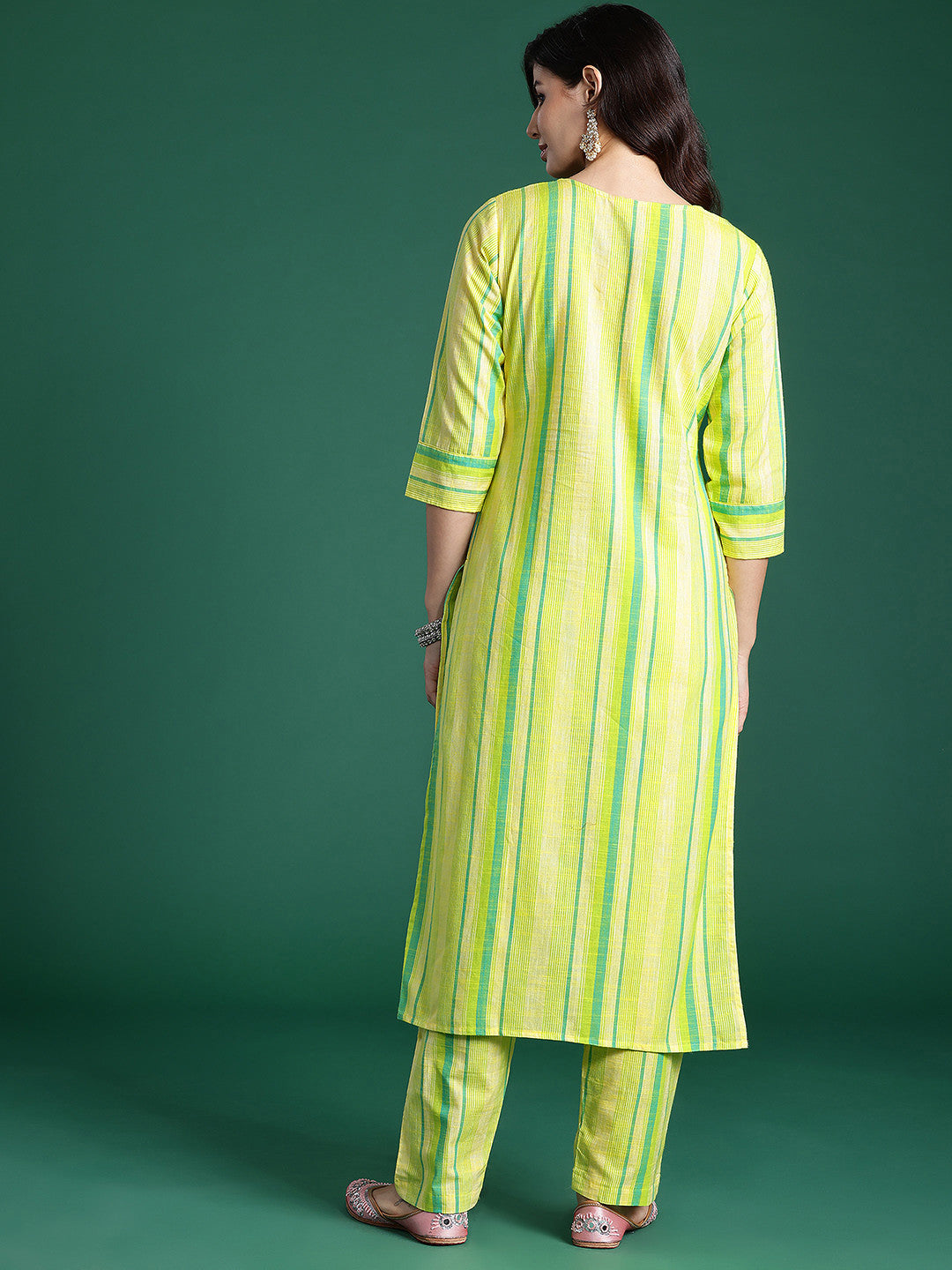 Floral Embroidered Thread Work Pure Cotton Kurta with Trousers