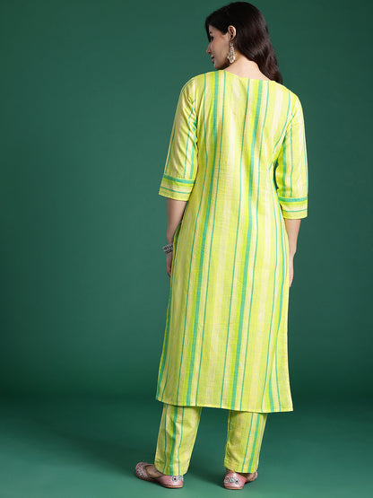 Floral Embroidered Thread Work Pure Cotton Kurta with Trousers