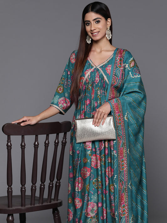 Floral Printed Empire Gotta Patti Kurta with Palazzos & Dupatta