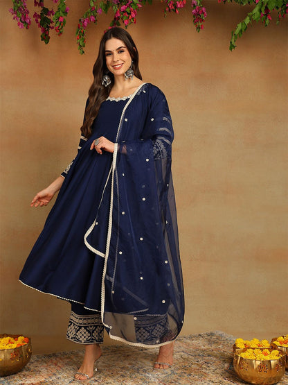 Dhiyona KL Floral Embroidered Anarkali Kurta with Palazzo & Dupatta